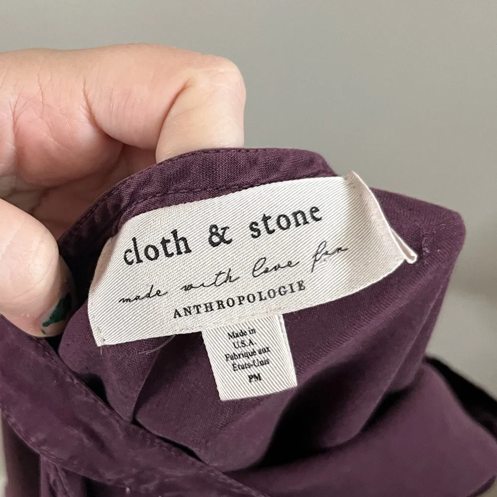 Anthropologie Cloth‎ & Stone Tiffany Bell Sleeve Purple Burgundy Dress Size PM